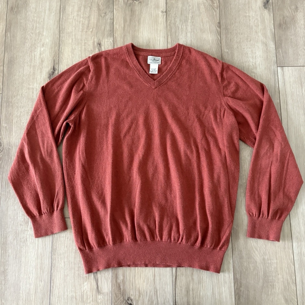 LL Bean Men's Cotton Cashmere V Neck Sweater‎ Size XL ItemID 274603 Burnt Orange